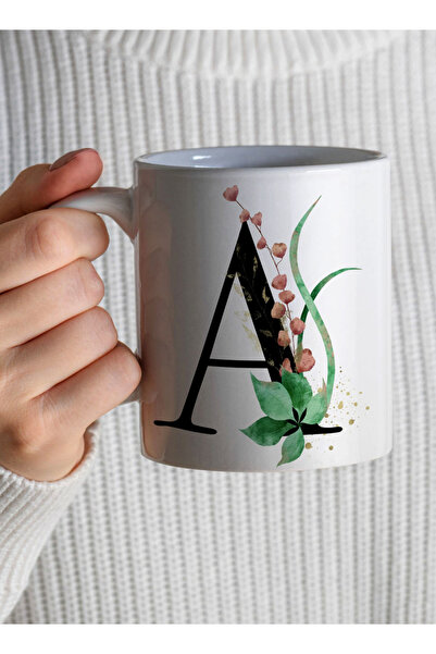 LOWHA 11 oz Ceramic Mug with Letter A Design on Both Sides