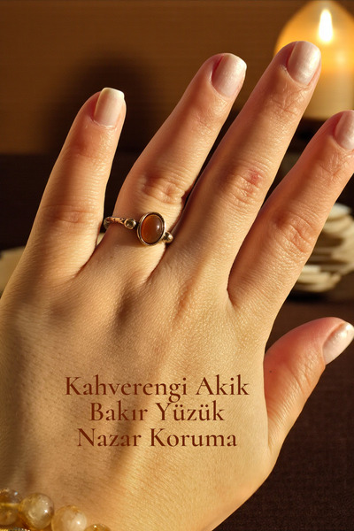 NBS Beautiful Naturel Stones Copper Real Brown Agate Ring Adjustable Genuine 100% Copper and Natural Stone