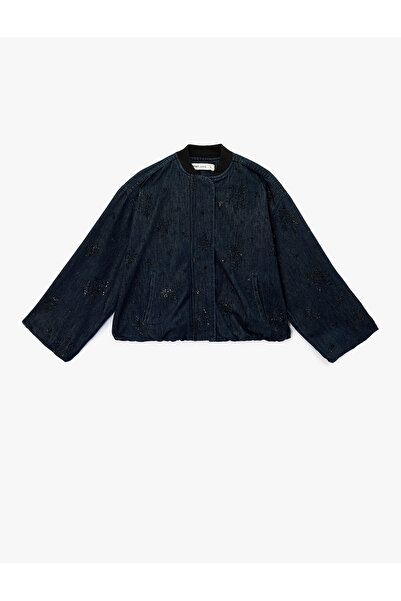 Koton Дънки с дълги ръкави, копчета и камъни, с висока яка