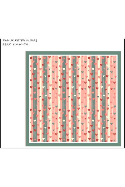 HURİSÖNMEZ Red Heart Striped Girl's Scarf 80*80 cm Cotton-Linen