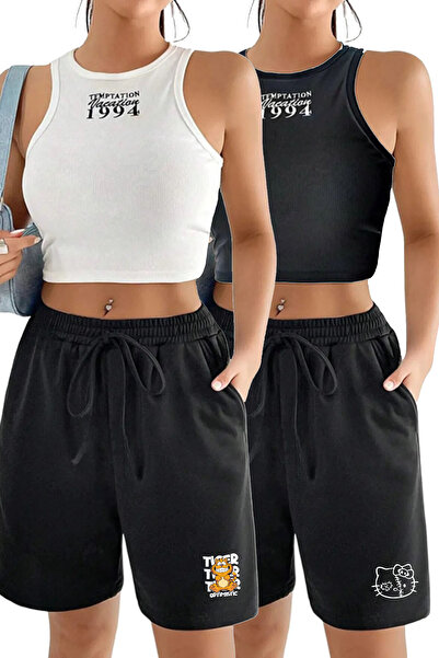 makiteks 2Pcs Black 2-Pack Solid Color Women's Regular Sports Athlete Shorts