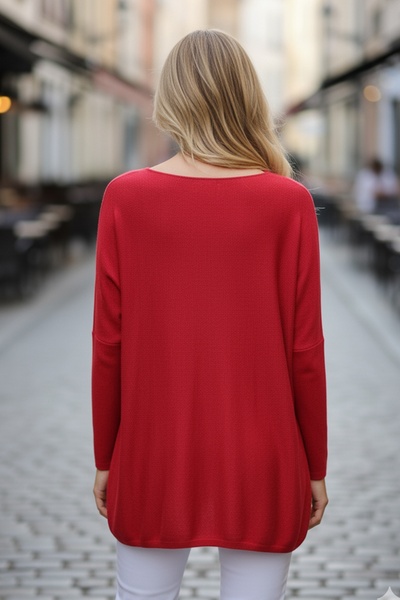 Chiccy Italian Burgundy Pool Neck Long Sleeve Varak B Printed Casual Knitwear Blouse 70 70