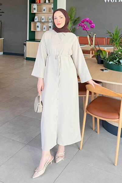 lamelif Dabıl Hijab Dress with False Cuff Detail Stone