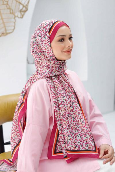 Siyane Fuchsia Scarf Cherry Blossom Pattern Voile Shawl