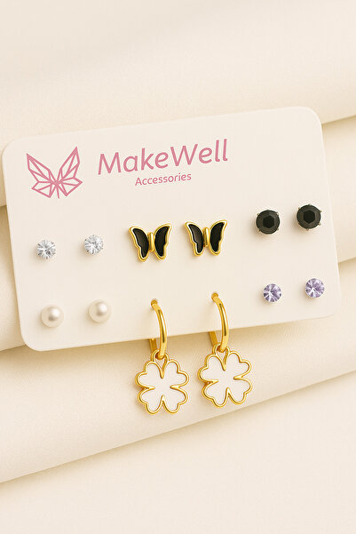 MakeWell White Purple Pink Colored Stone Children's Earring Set with Bow Flow...