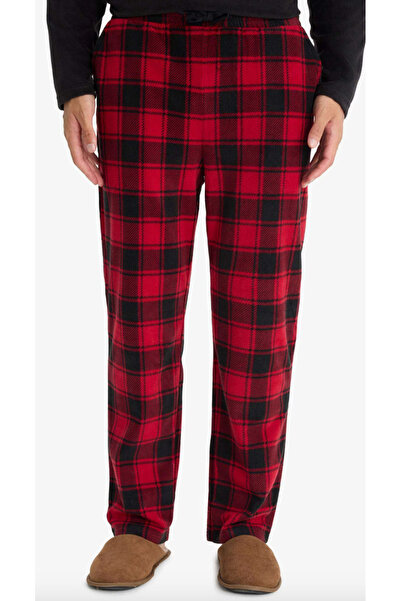 PİJAMUS Ekoseli Kare Desenli Kadife Unisex Pijama Altı