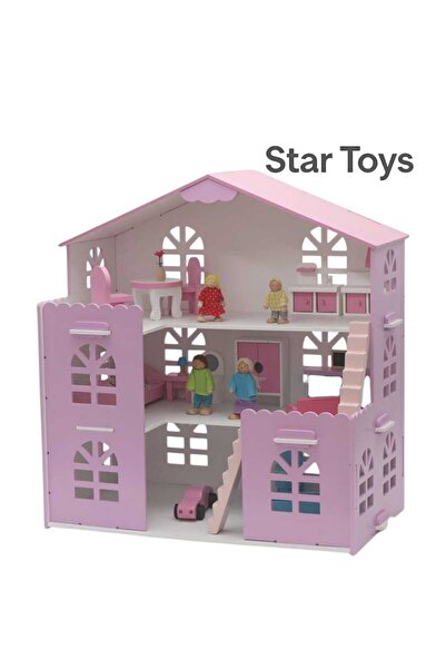 STAR TOYS Pink Wooden Dollhouse for Children