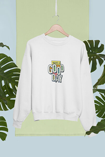 MG سويت شيرت قطني مطبوع عليه عبارة 'أتمنى لك يومًا سعيدًا' بأكمام طويلة وثلاث...