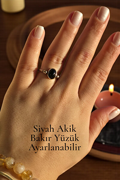 NBS Beautiful Naturel Stones خاتم من العقيق الأسود النحاسي قابل للتعديل 100% من النحاس الطبيعي عالي الجودة