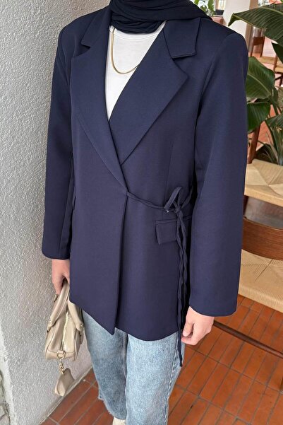 lamelif Μπουφάν με λεπτομέρεια στο πλάι με κορδόνια σε μπλε ναυτικό