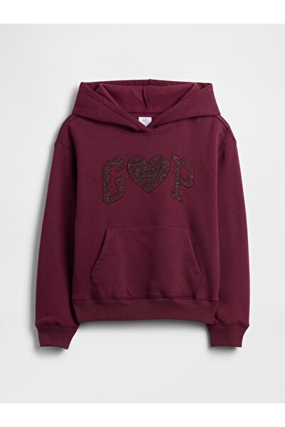 GAP Kız Çocuk Bordo Relaxed Logo Sweatshirt