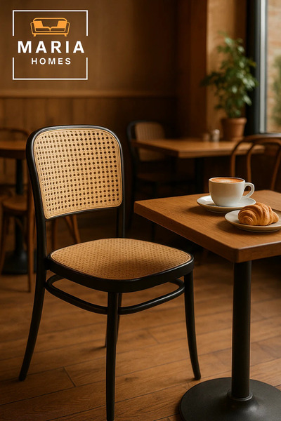 MARIA HOMES كرسي طعام بلاستيكي بمسند ظهر من الخيزران - كرسي حديث خفيف الوزن ل...