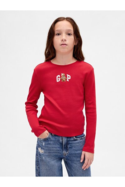 GAP Kız Çocuk Kırmızı Nakışlı Logo T-Shirt