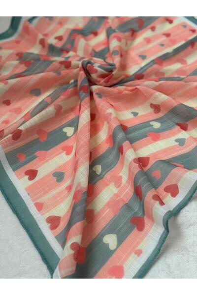 HURİSÖNMEZ Red Heart Striped Girl's Scarf 80*80 cm Cotton-Linen