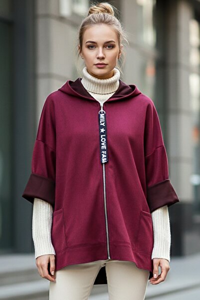 Chiccy Italian Plum Color K Hooded Long Sleeve Casual Suede Woven Jacket with Zipper Pockets 70 65