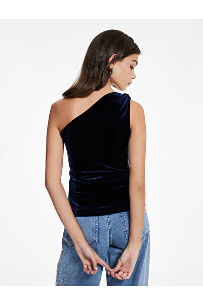 Koton Asymmetrical Neckline Sleeveless One Shoulder Velvet Blouse with Accessory Detail