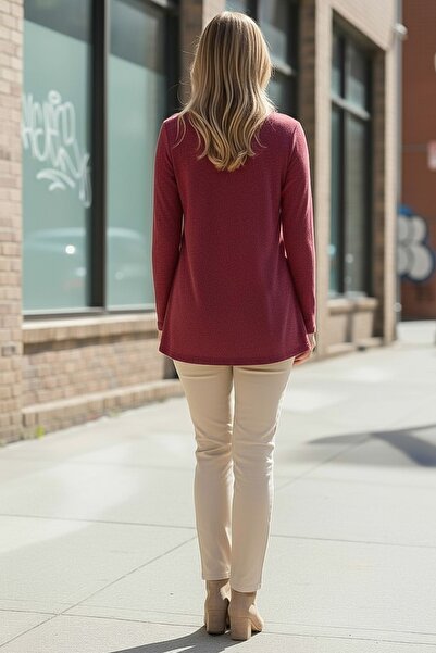 Chiccy Italian Plum Color Pool Neck Long Sleeve Floral Leaf B Printed Casual O Oversized Knitwear Blouse 75 75