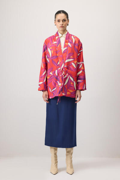 Touché Privé Patterned Coat with Front Tie