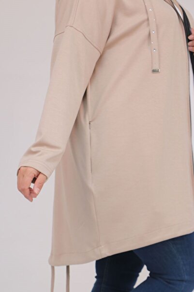 Eslina 43068 Plus Size Skirt Oval Cut Modal Jacket - Beige