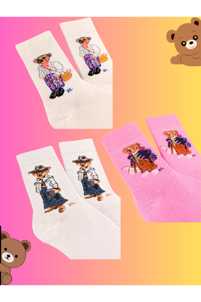 Shuttle Park 3-Piece Special Series Happy Colorful Bear Teddy Socks Fun Comfortable Stylish Design Style Socks