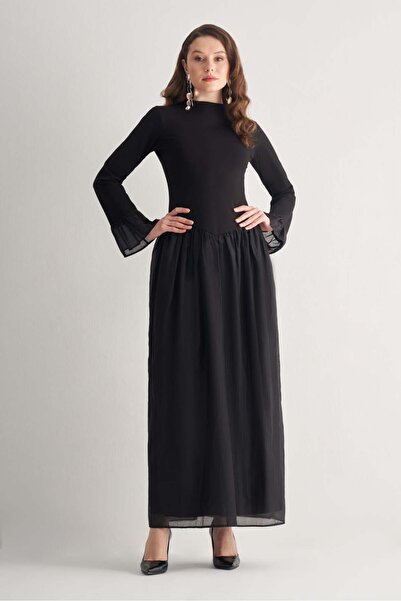 UTOPIAN Tül Detaylı Maxi Elbise