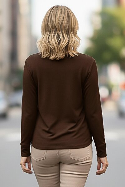 Chiccy Italian Brown Pool Collar Long Sleeve Slim Necklace Casual Knitwear Blouse 70 65