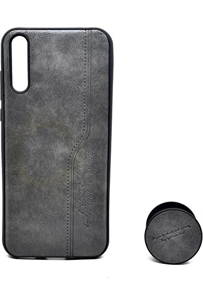 Generic Leather Cover With Holder For Huawei Y8p (Gray)