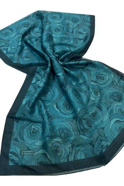Siyane Petrol Scarf Natural Rose Patterned Shawl