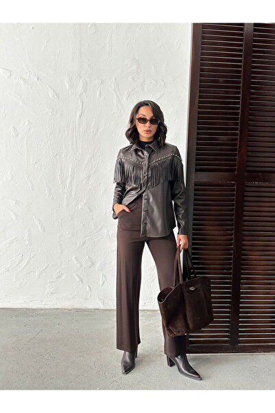 Lady Pixie Droplu Tasseled Faux Leather Shirt