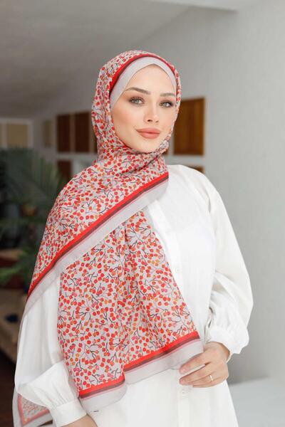Siyane Bej Scarf Cherry Blossom Pattern Voile Shawl