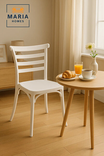 MARIA HOMES كرسي طعام حديث بدون أذرع قابل للتكديس مصنوع من البلاستيك الأبيض ل...