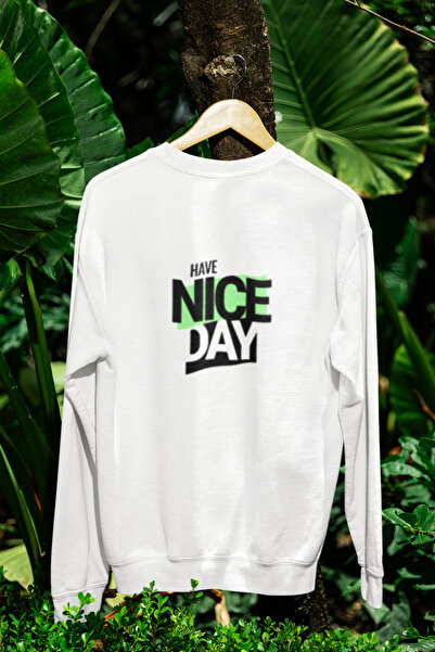MG سويت شيرت قطني مطبوع عليه عبارة HAVE NICE DAY بأكمام طويلة مكون من مبطن با...