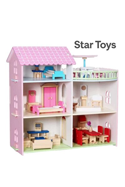 STAR TOYS Luxury three-story wooden dollhouse with complete furniture –