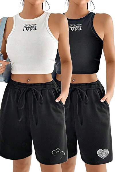 makiteks 2Pcs Black 2-Pack Solid Color Women's Regular Sports Athlete Shorts