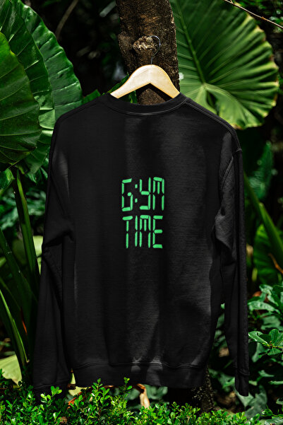 MG سويت شيرت GYM TIME مطبوع من القطن بأكمام طويلة وثلاث خيوط شا مبطن بالصوف ن...