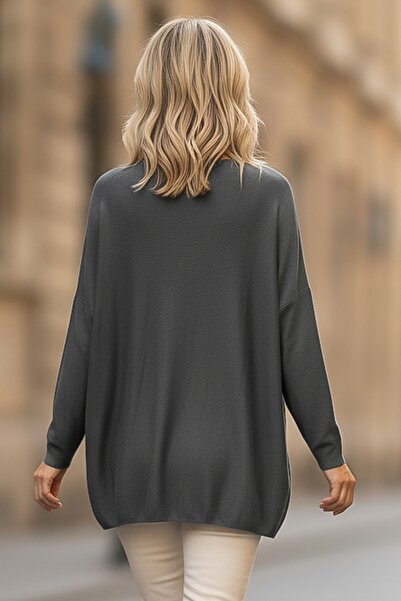 Chiccy Italian Anthracite Pool Neck Long Sleeve Slim Star Applique Casual Knitwear Blouse 70 70