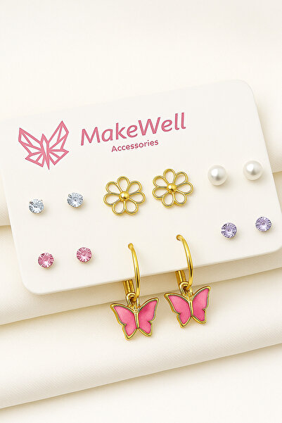 MakeWell Cherry Cat Bow Butterfly Rainbow Pink White Solitaire Children's Ear...