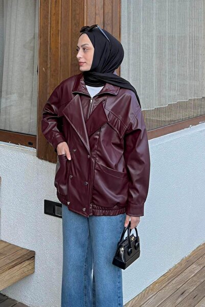 lamelif Premium Leather Jacket Burgundy