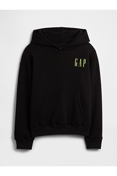 GAP Erkek Çocuk Siyah Relaxed Grafik Sweatshirt