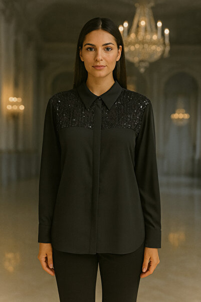 TUSSE Elegant Pul Embroidered Plus Size Chiffon Classic Evening Dress Shirt