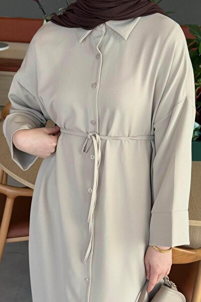 lamelif Dabıl Hijab Dress with False Cuff Detail Stone