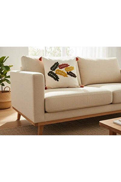 Dekomina غطاء وسادة من الكتان مزين بشراشيب