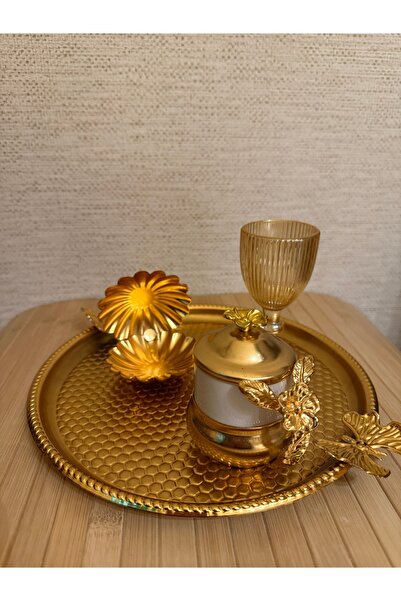 ADA HOME COLLECTION SHOP Çiçek Model Gold Damat Kahve Sunum Seti