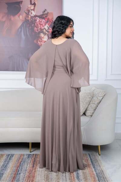TREN Elegant Chiffon Maxi Dress with Embellished Belt and Flutter Sleeves for Special Occasions