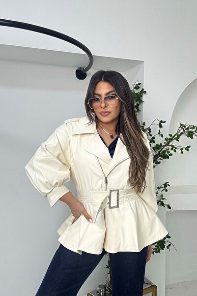 Sohotique By P Δερμάτινο μπουφάν με ελαστική ζώνη στη μέση εκρού