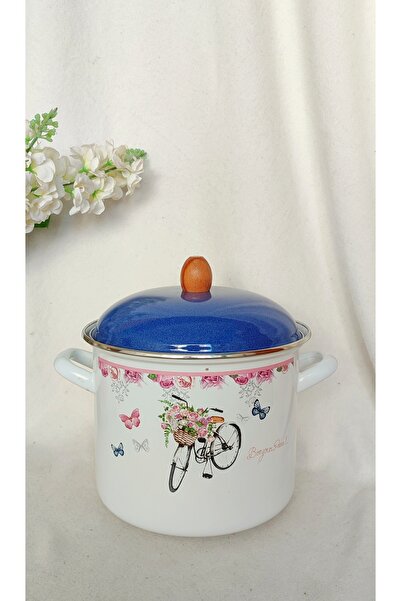 EBRULİEMAYE Bicycle Enamel Stockpot Deep Pot Bakraç 5 Liters 22 cm Diameter Milk Jam Paste Canning Pot