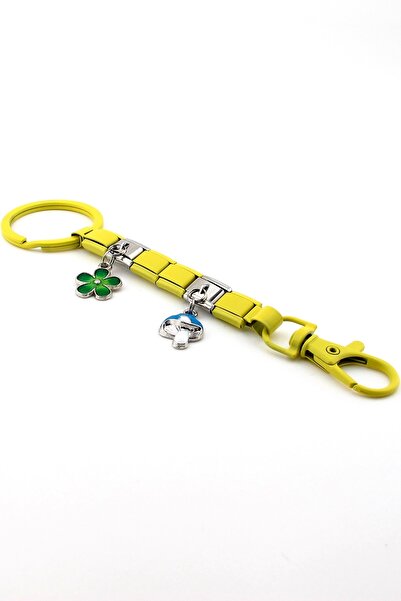 Solfera Blue Mushroom Green Flower Spring Nature Yellow Steel Charm Bag Ornament Keychain Ky095