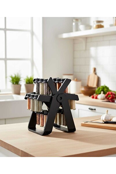 Denx Rotating spice rack organizer with 20 glass jars – modern, space-saving design