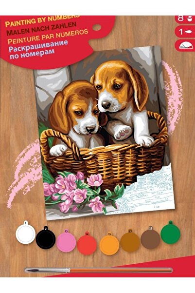 Sequin Art Set creativ de pictura pe numere - JPBN - Cos cu catelusi, 24x33x2cm,