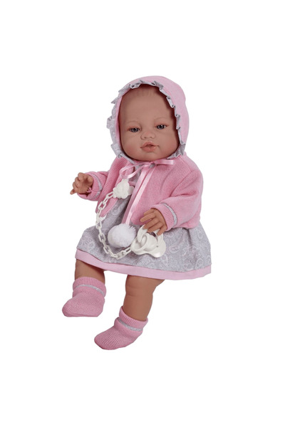 Berbesa Papusa Luna cu rochita gri si boneta, 42 cm,